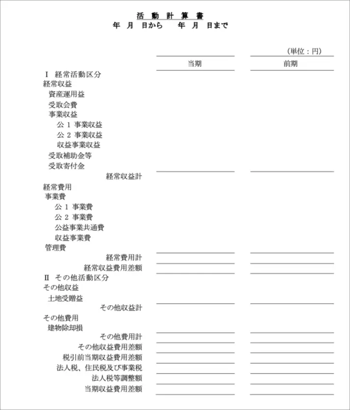 令和6年公益法人会計基準に定める活動計算書