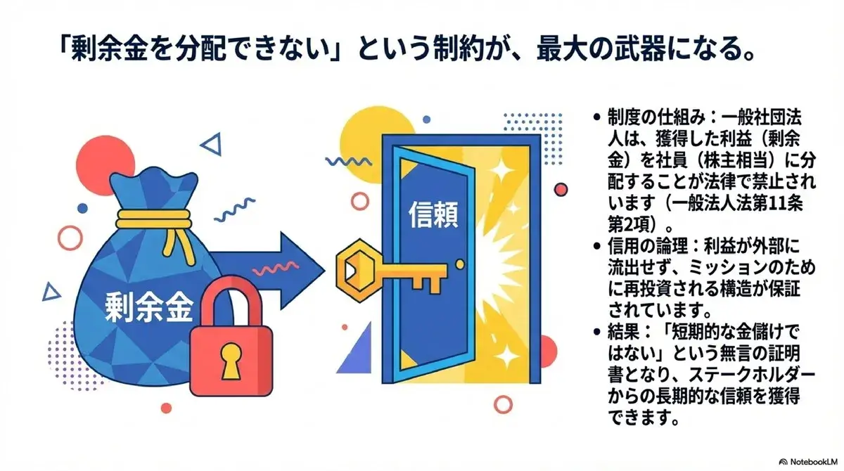 剰余金を分配できないという制約が、最大の武器になる