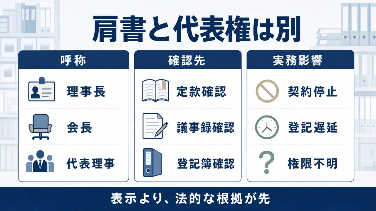 理事長・会長などの肩書と法律上の代表権の違い