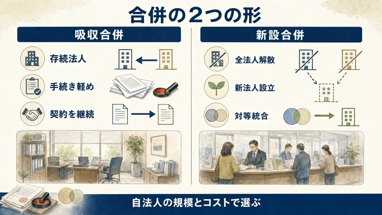 吸収合併と新設合併の仕組みの違い