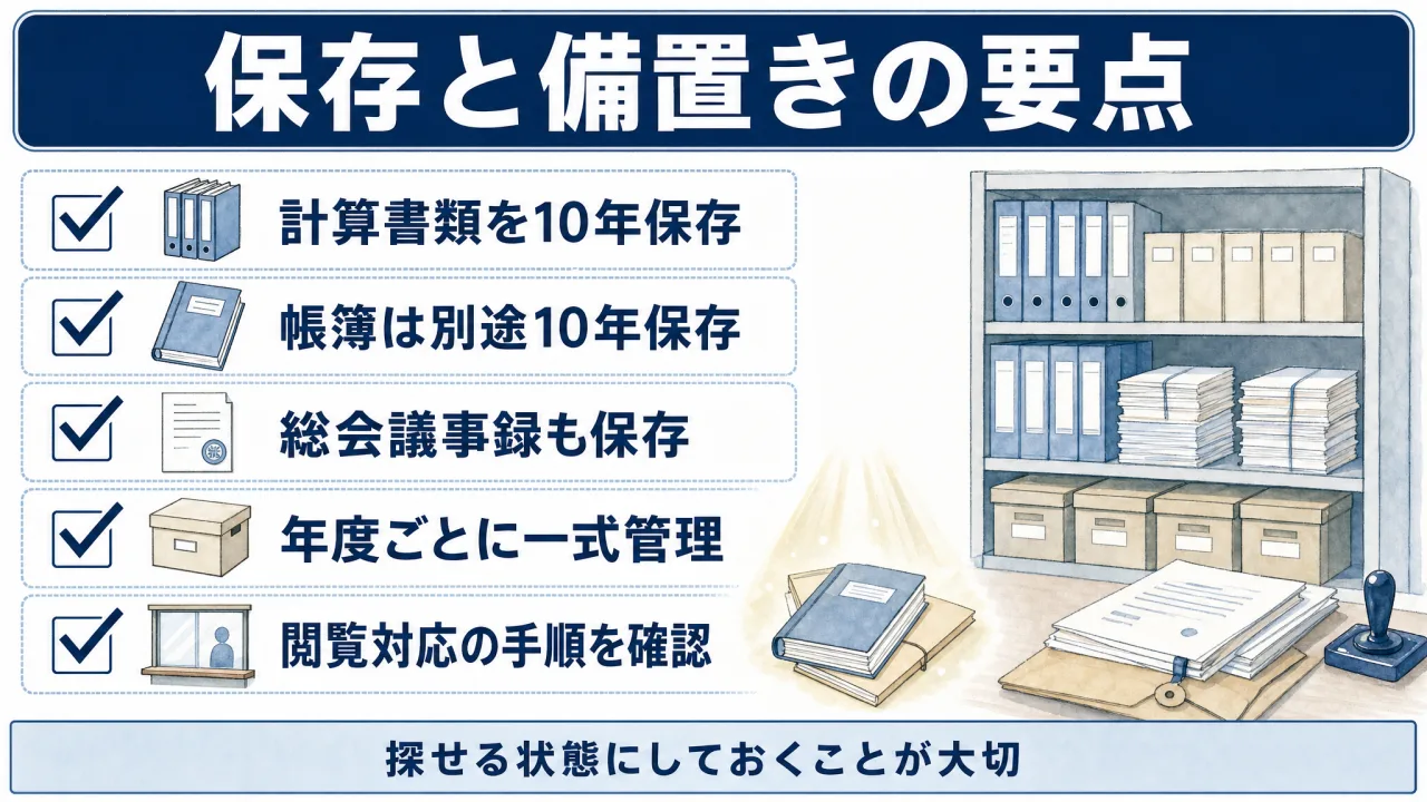 計算書類等の保存と備置きの要点チェックリスト
