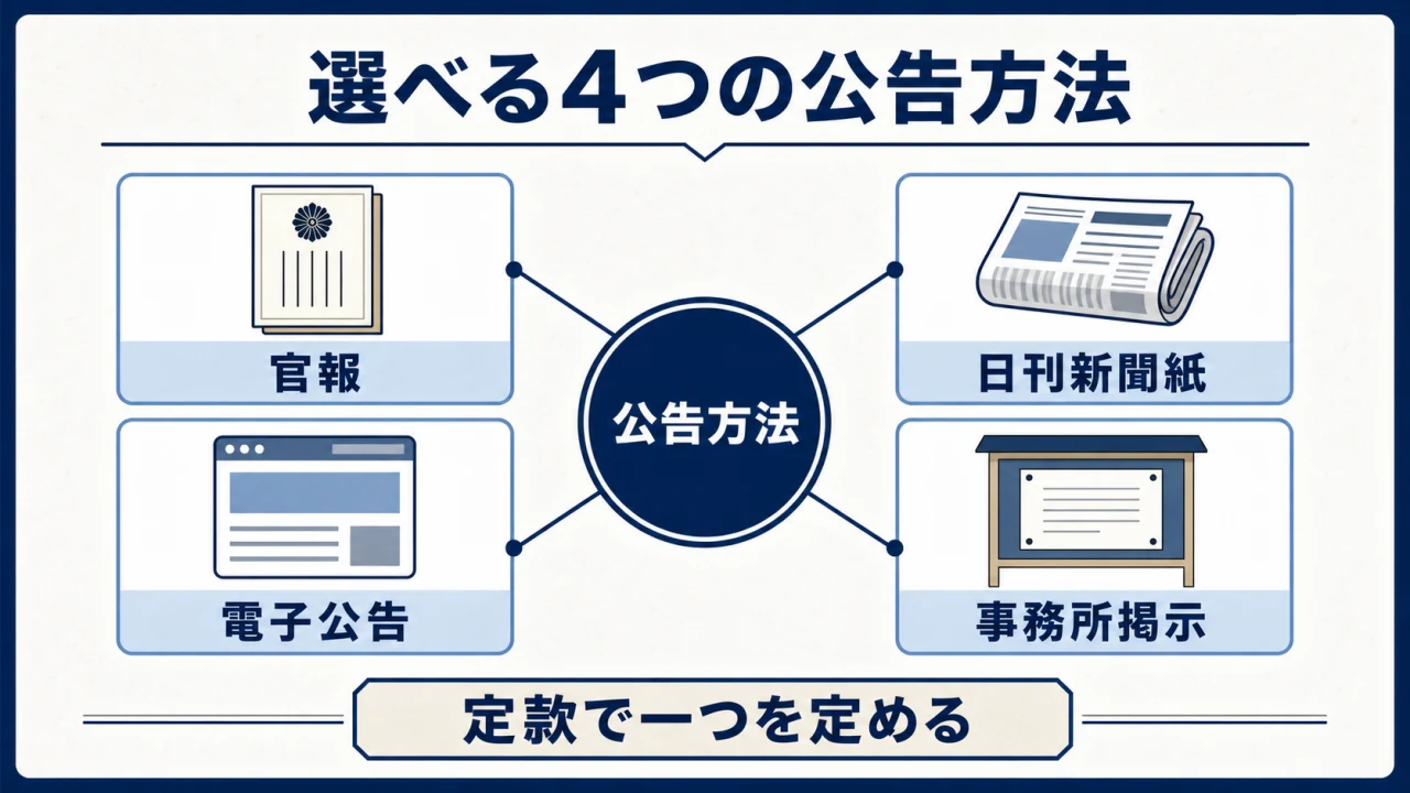 一般社団法人が選べる4つの公告方法