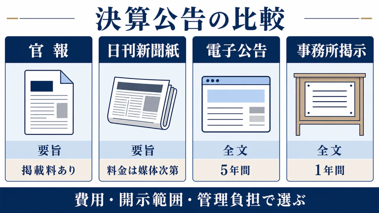 決算公告における4つの公告方法の比較