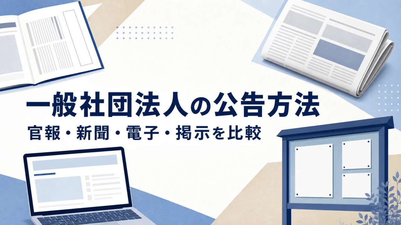 一般社団法人の公告方法｜官報・日刊新聞紙・電子公告・掲示の選び方と定款・登記
