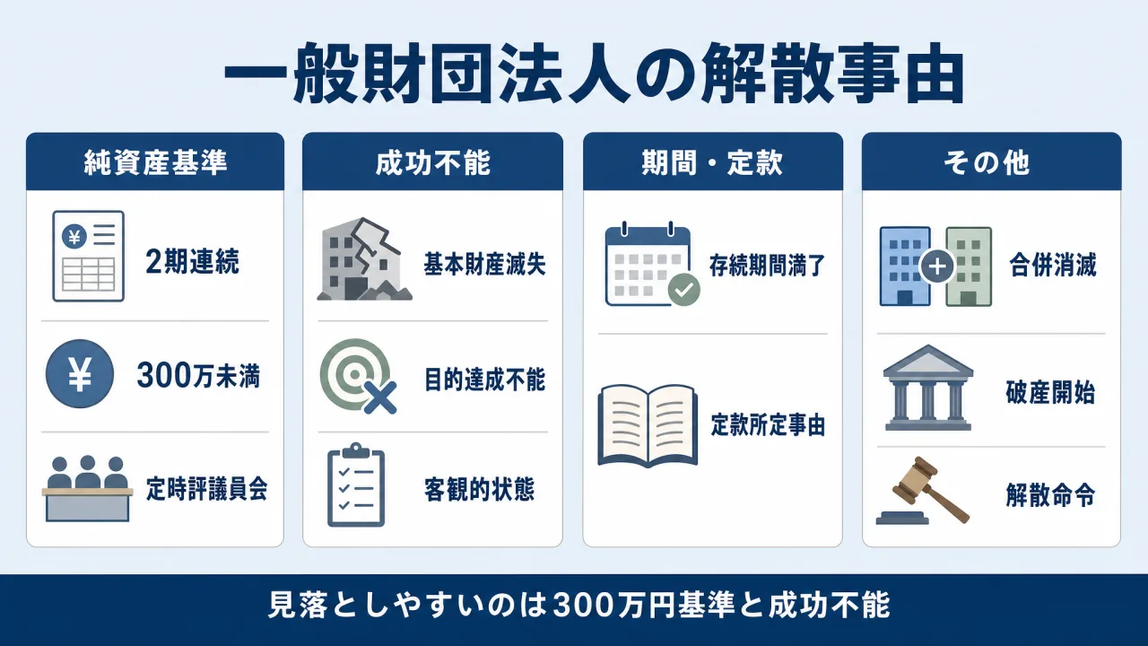 一般財団法人の主な解散事由
