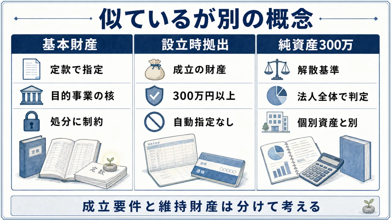 基本財産と設立時拠出財産と純資産300万円の違い