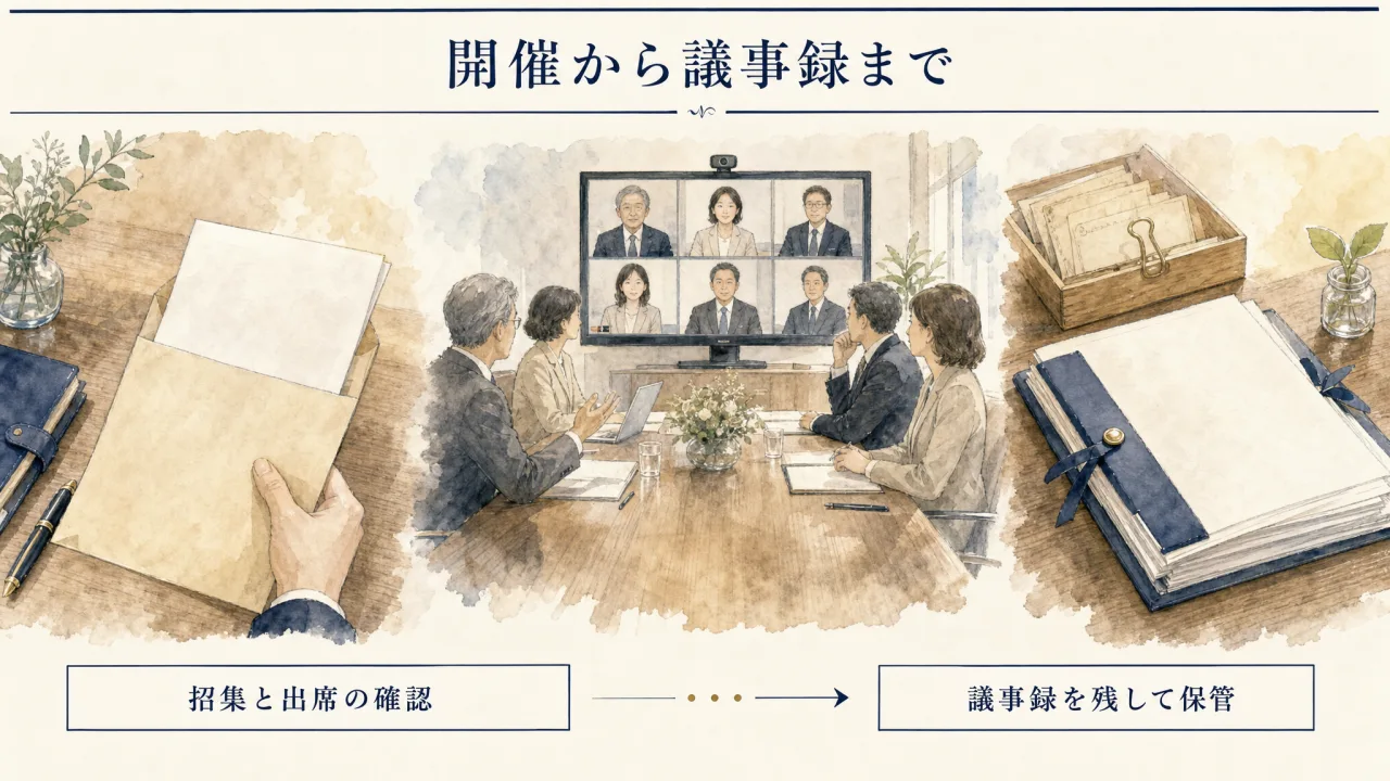 理事会の招集から議事録作成までの流れ
