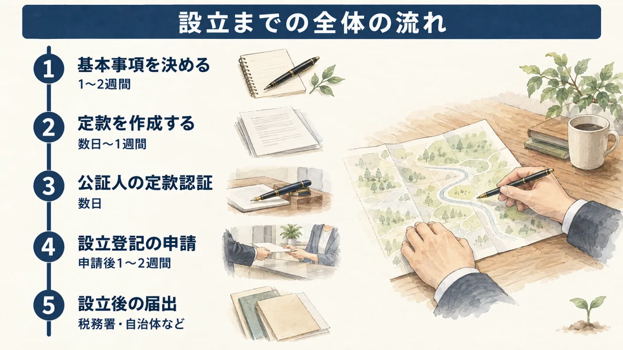 設立までの全体フロー